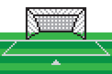 Pixel art soccer goal field