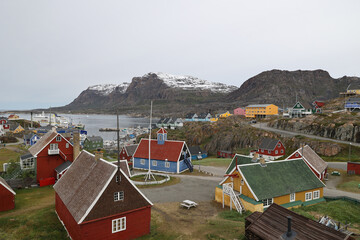 View of the open air museum in the small town of Sisimiut, Greenland, Denmark