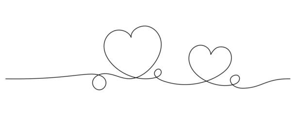 Fotobehang single line drawing of hearts isolated on white background, love and romance symbol line art vector illustration © Christian Horz