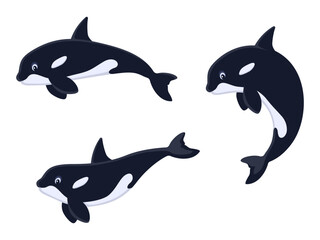 Fototapeta premium Set of cartoon killer whale