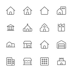 Set of building icons. Simple line art style icons pack.