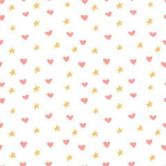 Tiny yellow and pink hearts seamless pattern.