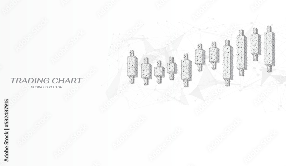 Poster Technology business growth trading stock chart outline concept isolated on white background vector. Low poly technic of financial index growing trend monitoring illustration.