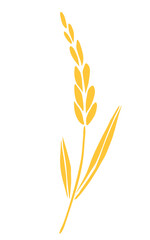 Simple hand-drawn vector drawing. Gold spikelet of wheat isolated on white background. Cereals, flour products.