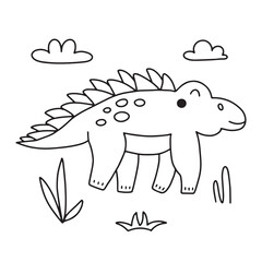 Cute dinosaur in doodle style. Vector illustration on a white background for nursery decoration and textiles.