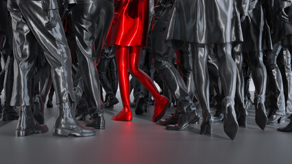 Group of black businessman with one red leader( women ). leadership concept, new ideas. 3D render