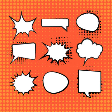 Collection of empty comic speech bubbles Retro cartoon stickers. Pop art style. Vector illustration