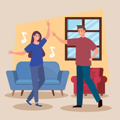couple dancing and sofas
