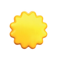 3d vector realistic yellow sticker tag illustration. Round price button, product quality poster, application element with volume. Glossy shiny promotion piece. Flower shaped tag, soft 3d polygon