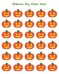 Happy Halloween stickers collection with scary and funny pumpkins faces.