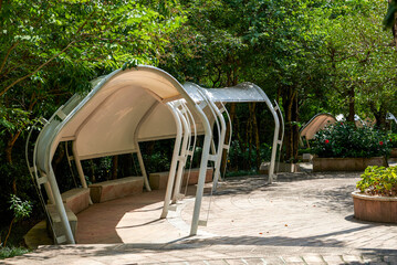 The white modern gazebo promenade in the park