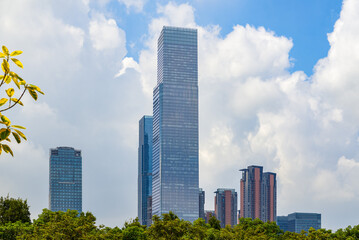 High-rise building with glass curtain wall in city business district