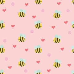 Cute seamless pattern with bee and hearts