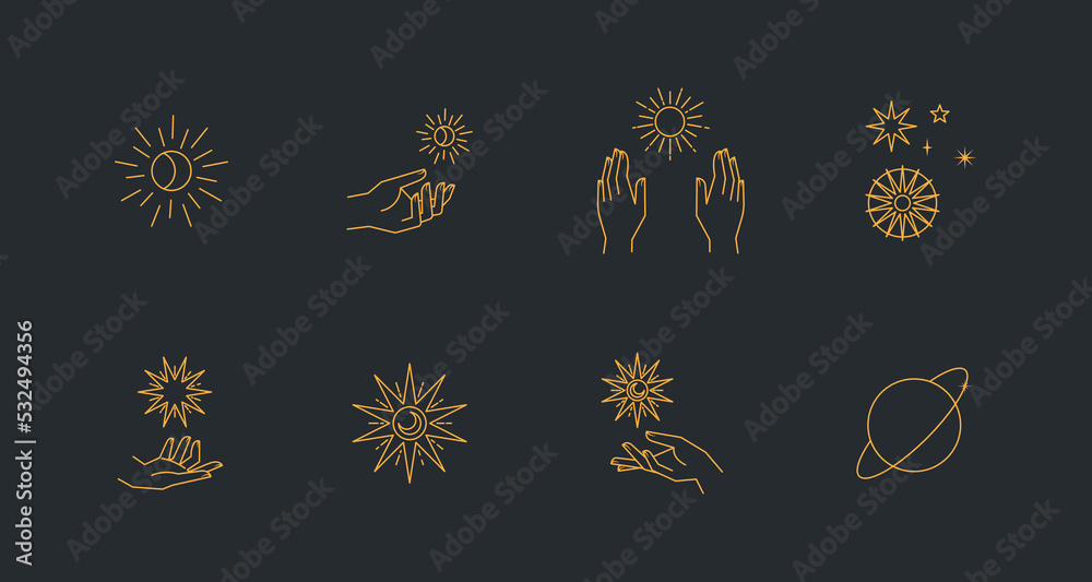 Canvas Prints aesthetic astral hands. collection of cosmic and celestial elements with sun, moon and stars. isolat