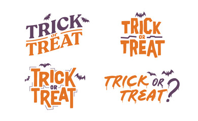 Fototapeta na wymiar Trick or Treat lettering design with flying bats. Halloween card or banner spooky design.
