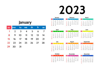 Calendar for 2023 isolated on a white background