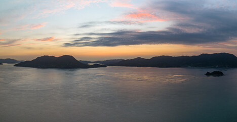 Panoramic view of islands coastal landscape before dawn