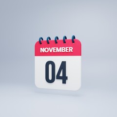 November Realistic Calendar Icon 3D Rendered Date November 04