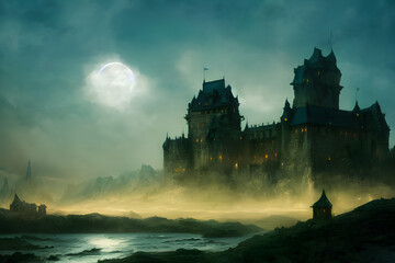 Naklejka premium A mighty castle in the moonlight. 