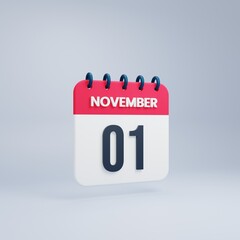 November Realistic Calendar Icon 3D Rendered Date November 01