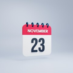 November Realistic Calendar Icon 3D Rendered Date November 23