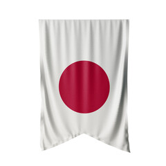 Japan Flag 3d illustration hanging of the waving national flag with a white isolated background