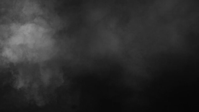 Abstract white smoke in slow motion. Smoke, Cloud of cold fog in light spot background. Light, white, fog, cloud, black background, 4k, ice smoke cloud. Floating fog.