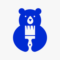 Initial Bear Paint Brush Logo Negative Space Vector Template. Bear Holding Paint Brush Symbol