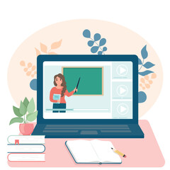 Online Tutorial Vector Illustration. Online Courses, Online Education and Video Tutorials Concepts Flat Design