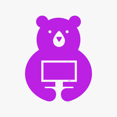 Initial Bear Monitor Logo Negative Space Vector Template. Bear Holding Monitor Symbol