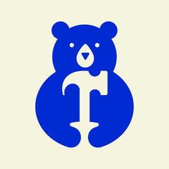 Initial Bear Hammer Logo Negative Space Vector Template. Bear Holding Hammer Symbol