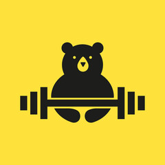 Initial Fitness Bear Logo Negative Space Vector Template. Bear Holding GYM Symbol