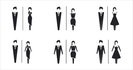Restroom door pictograms. Woman and man public toilet vector icon set