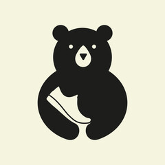 Initial Bear Shoe Negative Logo Space Vector Template. Bear Holding Shoe Symbol