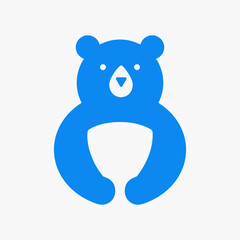 Initial Bear Shield Logo Negative Space Vector Template. Bear Holding Shield Symbol