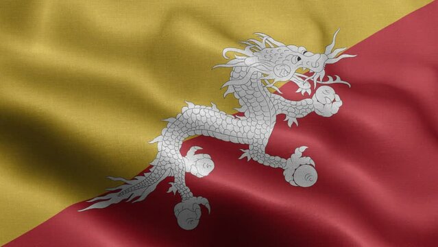 Flag Of Bhutan - Bhutan Flag High Detail - National flag Bhutan wave Pattern loopable Elements - Fabric texture and endless loop - Highly Detailed Flag - The flag of fluttering in the wind