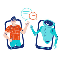 Robotic support or chatbot business concept vector illustration isolated on white background. Technical and clients online support computer program or app.