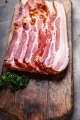 bacon strips pork lard meat meal food snack on the table copy space food background