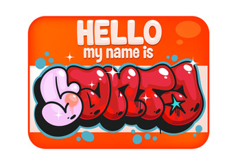 Hello my name is Santa. Color cartoon sticker badge christmas iilustration in graffiti flop style 