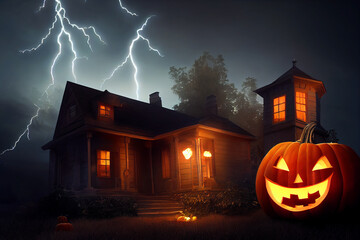 Fototapeta na wymiar The creepy Halloween house at the end of the road