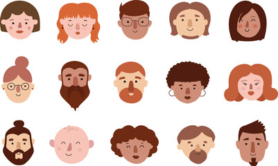 Cute male and female vector flat avatar. International icon face character. 