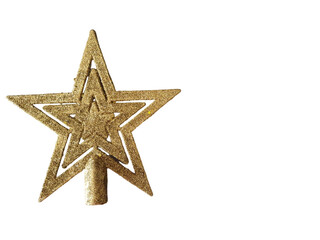 Gold star to be placed on top of the Christmas tree, isolated on a transparent background.
