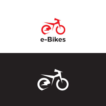 simple, clean strong e-bike logo design. vector icon illustration inspiration. bolt and bicycle