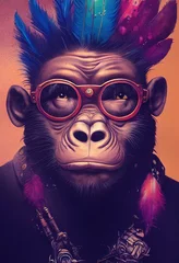 Porträt eines Punkaffen. Monkey-Rock-Musiker. Hipster-Affe mit Punkfrisur. 3D-Rendering © designprojects
