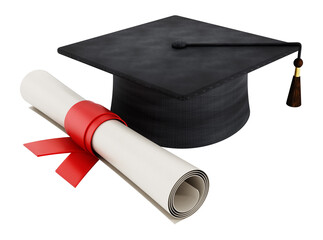 Mortar board and diploma on transparent background. - obrazy, fototapety, plakaty