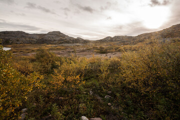 Autumn season landscape in Teriberka Village, Murmansk, Russia