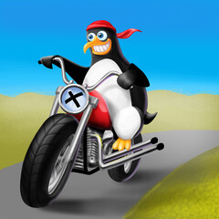 pinguino motociclista - obrazy, fototapety, plakaty