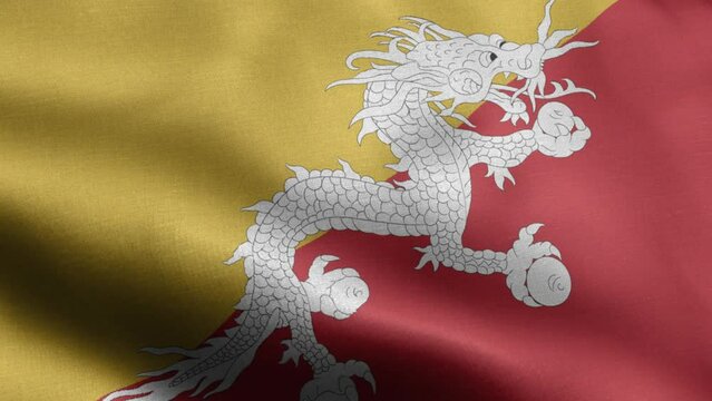 Flag Of Bhutan - Bhutan Flag High Detail - National flag Bhutan wave Pattern loopable Elements - Fabric texture and endless loop - Highly Detailed Flag - The flag of fluttering in the wind