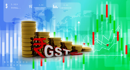 3d rendering Stock market online business concept. business Graph with GST and rupee