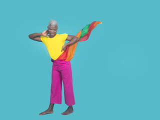 Fototapeta na wymiar African American gay with waving rainbow flag